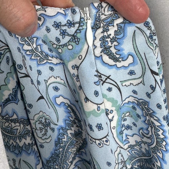 Into Blue Floral Tie Back Drape Front Floral Midi‎ Dress Womens Size 12 Lined - Picture 7 of 14